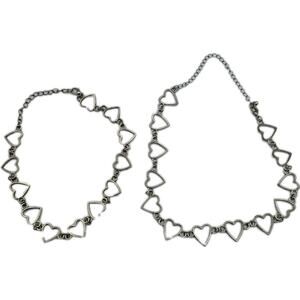 Silver Tone Heart Choker Necklace, Set Of 2